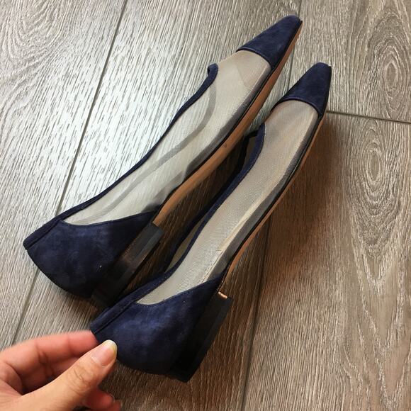 Pancaldi for Diane B. Navy Suede & Mesh Pointed Toe Flats Size 39 1/2 - Picture 6 of 10